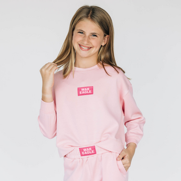 The Ava Airy Crewneck War Eagle Woven Label | Youth Light Pink