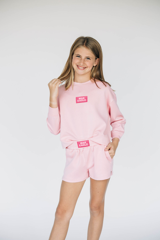 The Ava Airy Crewneck War Eagle Woven Label | Youth Light Pink