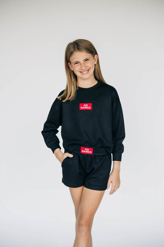The Ava Airy Crewneck Go Dawgs Woven Label | Youth Black