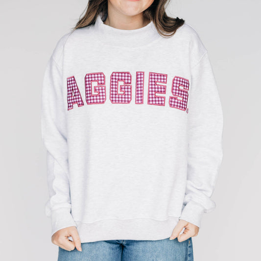 The Mallory Mockneck Texas A&M Gingham | Ash
