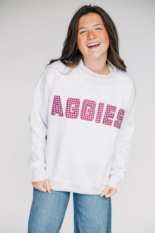 The Mallory Mockneck Texas A&M Gingham | Ash