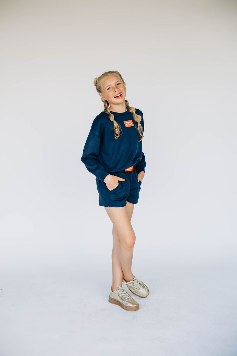 The Youth Navy Ava Airy Shorts | War Eagle Woven Label