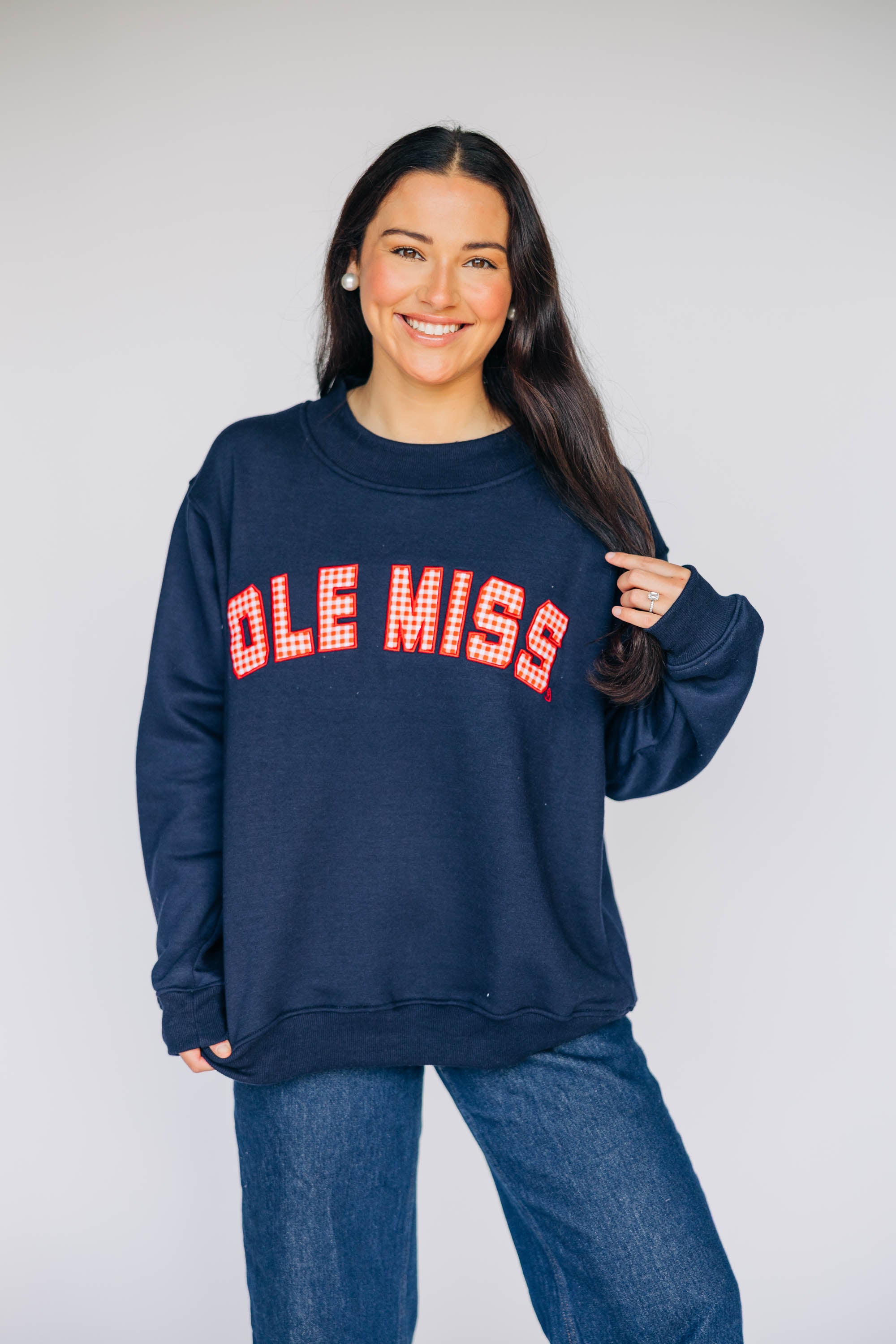 The Mallory Mockneck Ole Miss Gingham | Navy – Scarlet & Gold