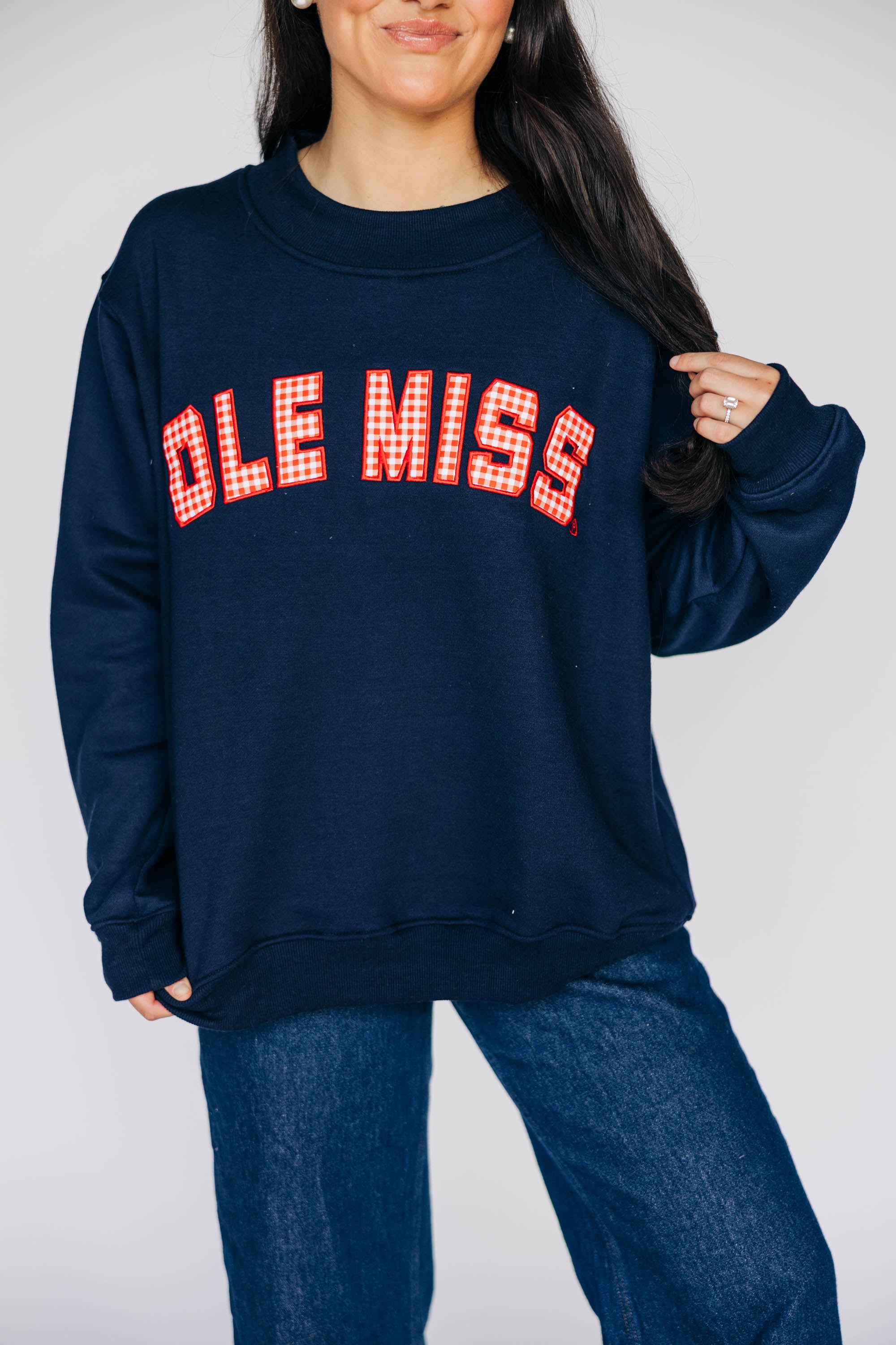 The Mallory Mockneck Ole Miss Gingham | Navy – Scarlet & Gold