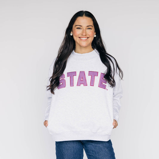 The Mallory Mockneck Mississippi State Gingham | Ash