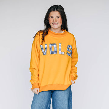 The Mallory Mockneck Tennessee Gingham | Bright Orange