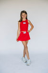 The Alli Tennis Skort Hotty Toddy Woven Label | Youth Bright Red