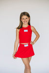 The Alli Tennis Skort Hotty Toddy Woven Label | Youth Bright Red