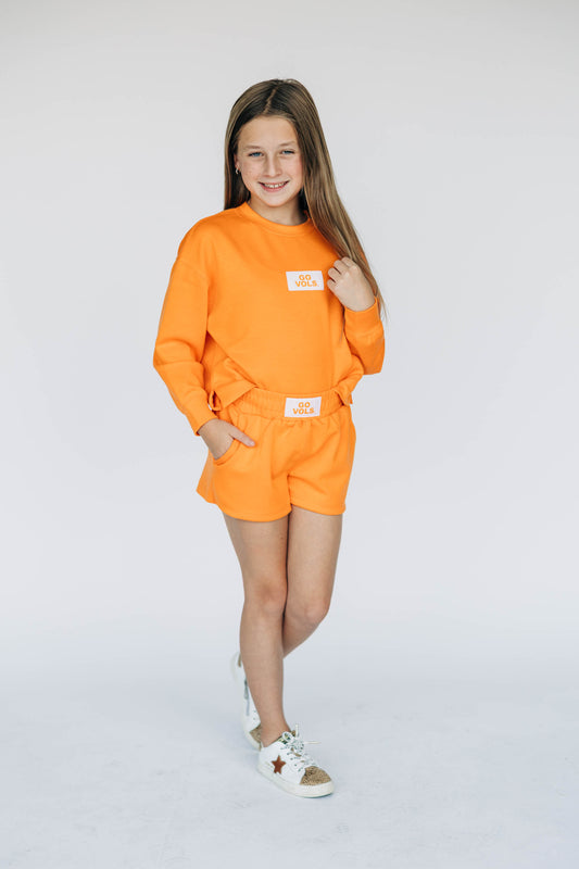 The Ava Airy Crewneck Go Vols Woven Label | Youth Bright Orange