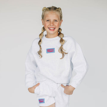 The Becca Boxy Crewneck Hotty Toddy Woven Label | Youth Ash