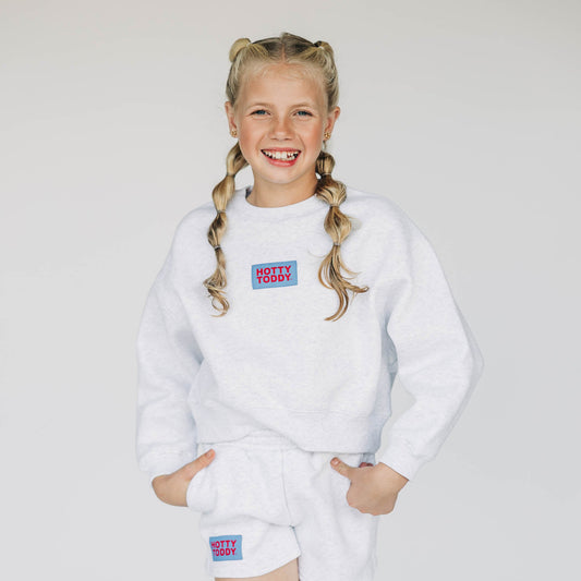 The Becca Boxy Crewneck Hotty Toddy Woven Label | Youth Ash