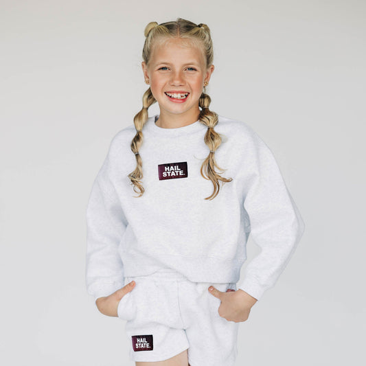 The Becca Boxy Crewneck Hail State Woven Label | Youth Ash