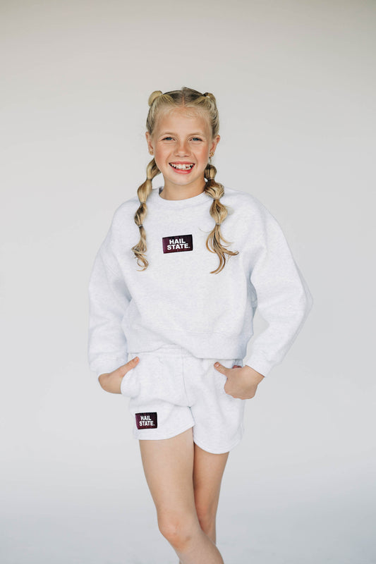 The Becca Boxy Crewneck Hail State Woven Label | Youth Ash