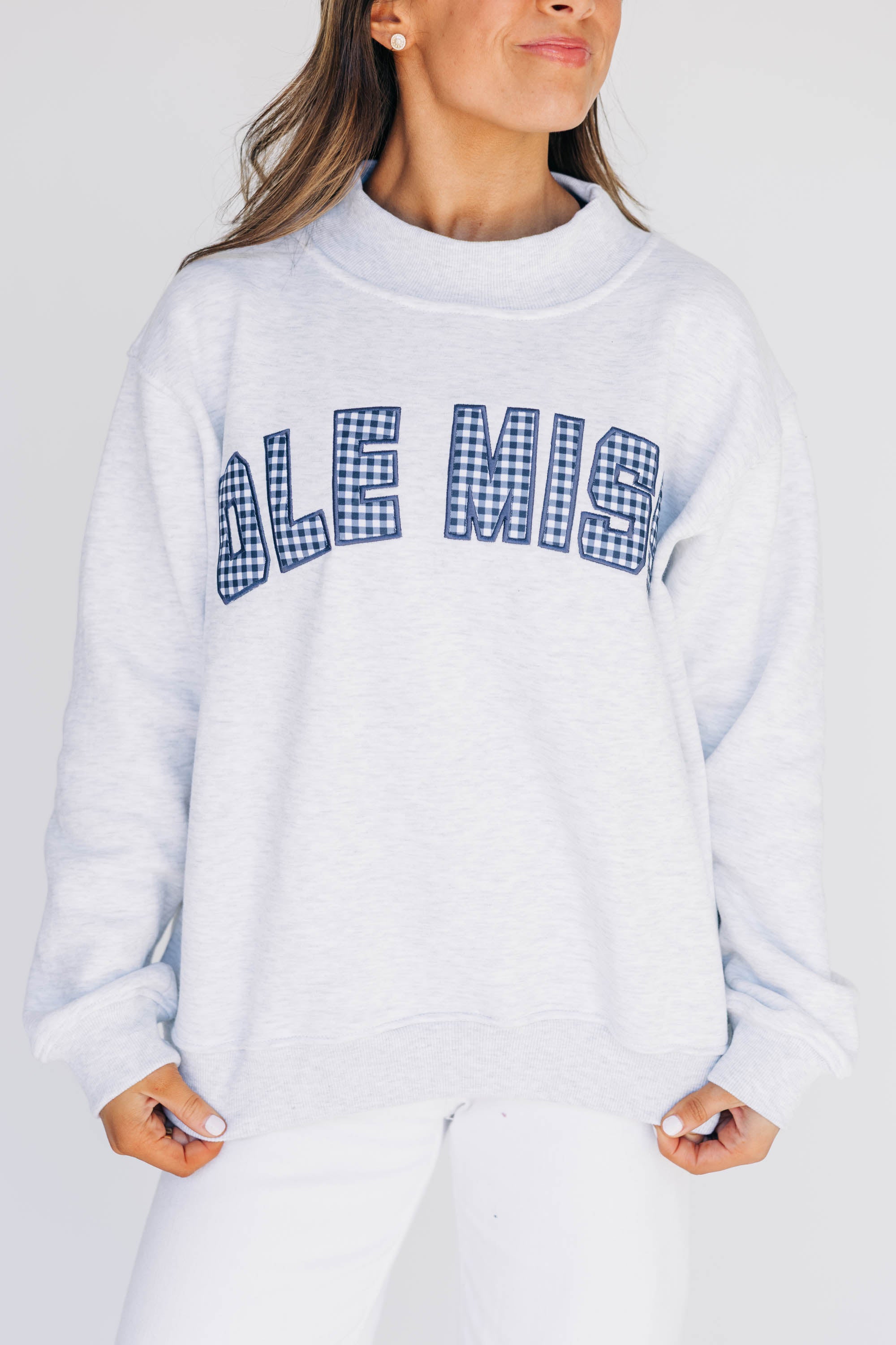 The Mallory Mockneck Ole Miss Gingham | Ash – Scarlet & Gold