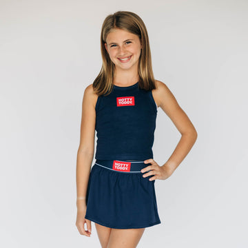 The Alli Airy Tank Hotty Toddy Woven Label | Youth Navy