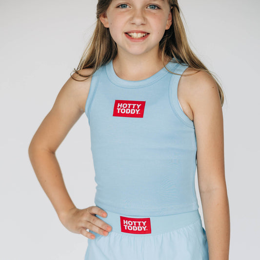 The Alli Airy Tank Hotty Toddy Woven Label | Youth Light Blue