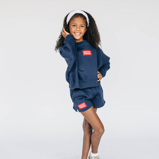 The Becca Boxy Crewneck Hotty Toddy Woven Label | Youth Navy