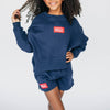 The Becca Boxy Crewneck Hotty Toddy Woven Label | Youth Navy