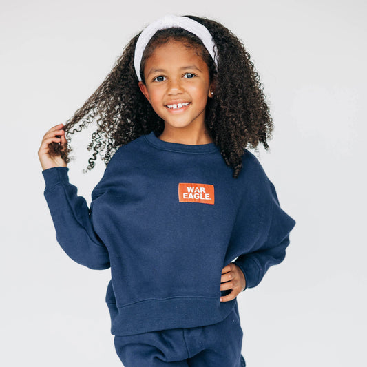 The Becca Boxy Crewneck War Eagle Woven Label | Youth Navy