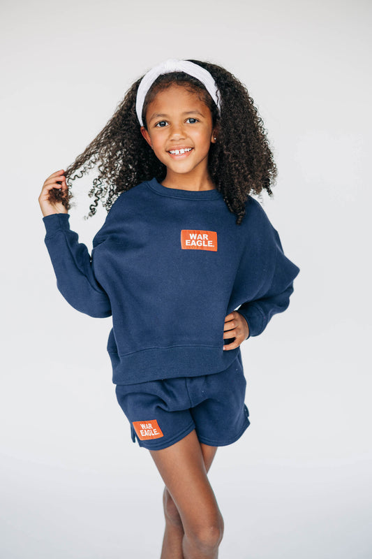 The Becca Boxy Crewneck War Eagle Woven Label | Youth Navy