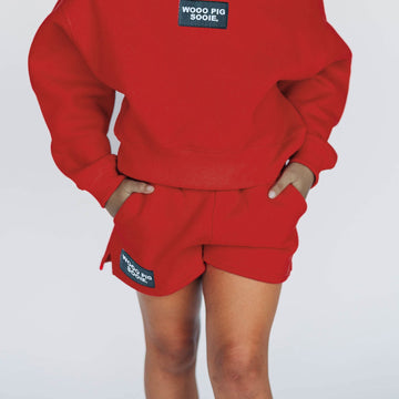 The Becca Shorts Woo Pig Sooie Woven Label | Youth Crimson