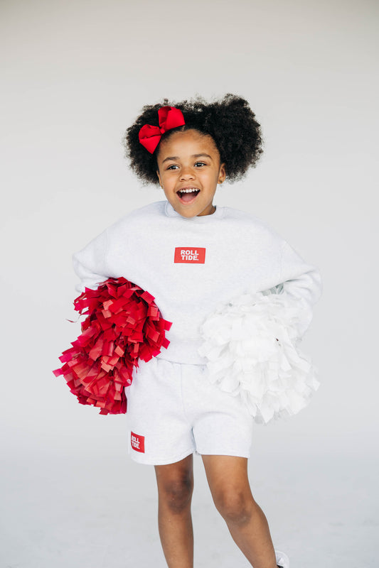 The Becca Boxy Crewneck Roll Tide Woven Label | Youth Ash