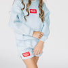 The Becca Boxy Crewneck Hotty Toddy Woven Label | Youth Light Blue