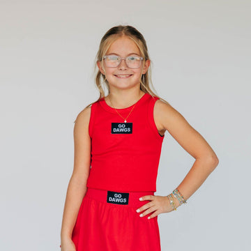 The Alli Airy Tank Go Dawgs Woven Label | Youth Bright Red