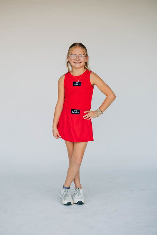 The Alli Airy Tank Go Dawgs Woven Label | Youth Bright Red