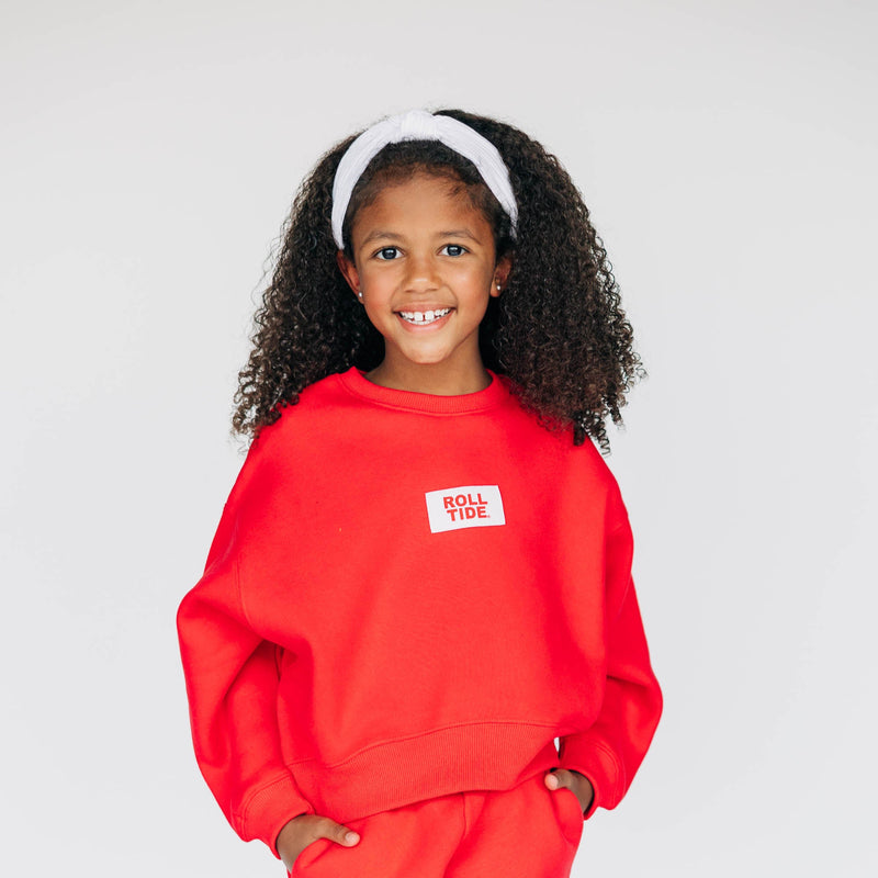 The Youth Red Becca Crewneck | Roll Tide Woven Label