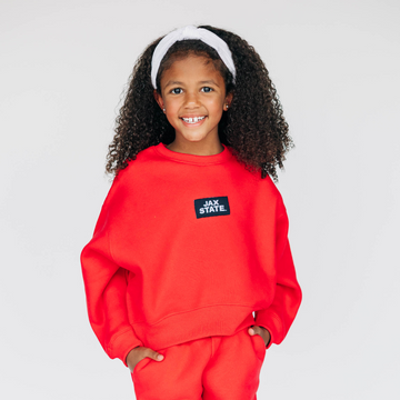 The Becca Boxy Crewneck Jax State Woven Label | Youth Bright Red