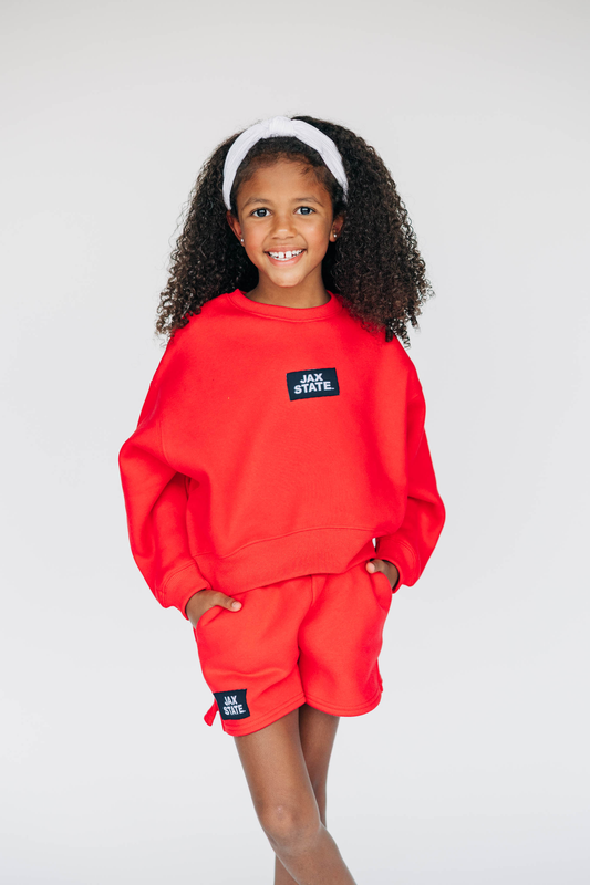 The Becca Boxy Crewneck Jax State Woven Label | Youth Bright Red
