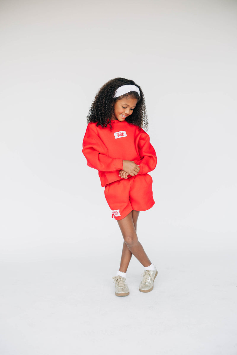 The Youth Red Becca Crewneck | Roll Tide Woven Label