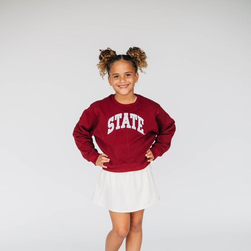 The Youth Maroon Molly Cozy Crew | State Applique Arch