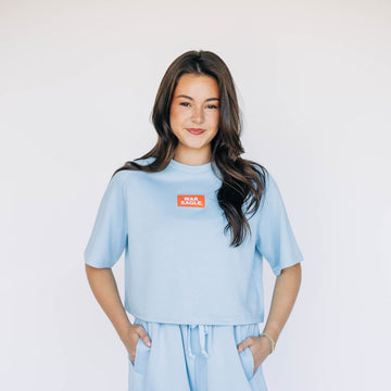 The Kristen Airy Tee War Eagle Woven Label | Light Blue
