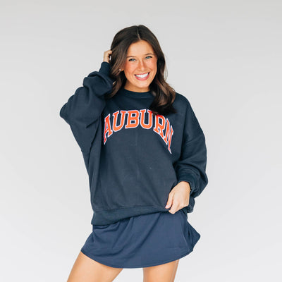 The Navy Molly Cozy Crew | Auburn Applique Arch