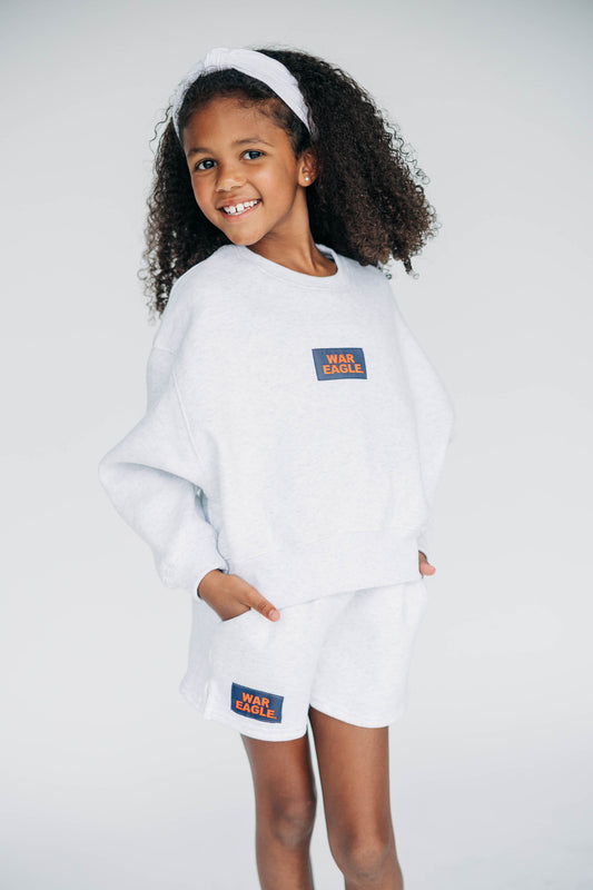 The Becca Boxy Crewneck War Eagle Woven Label | Youth Ash