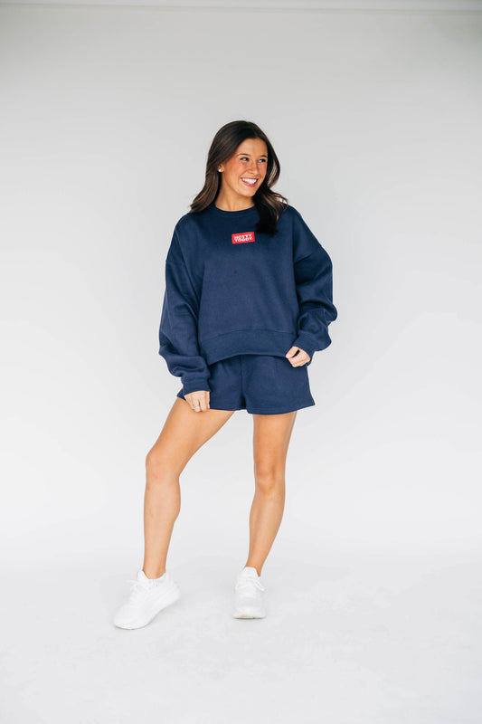 The Becca Boxy Crewneck Hotty Toddy Woven Label | Navy