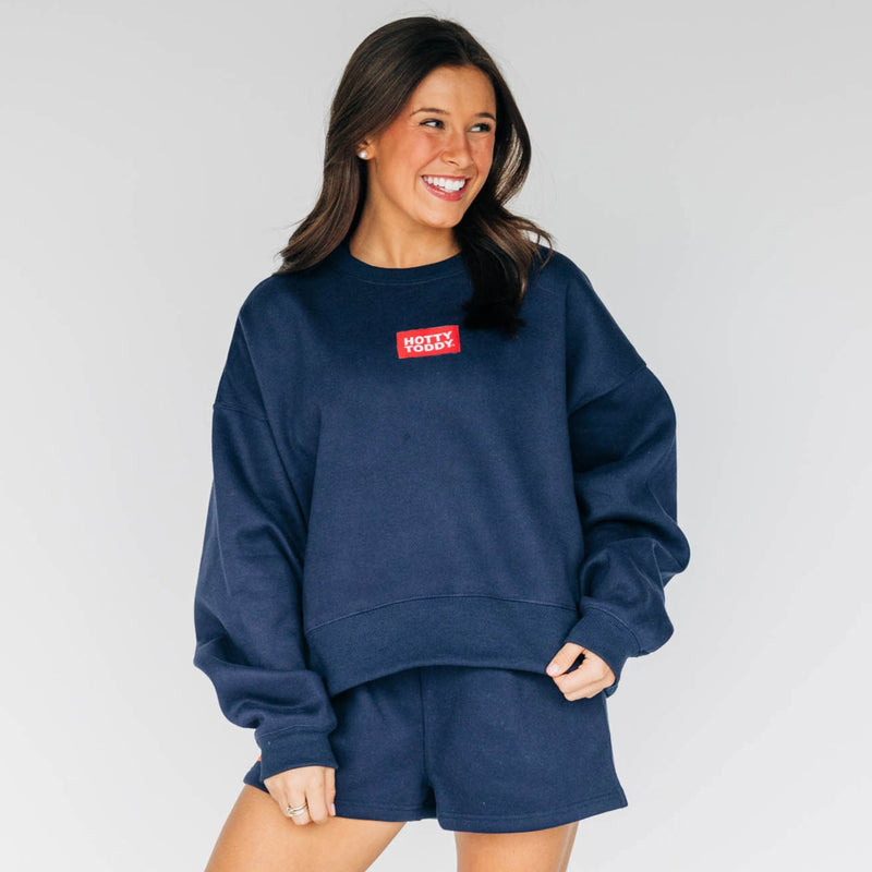 The Navy Becca Crewneck | Hotty Toddy Woven Label