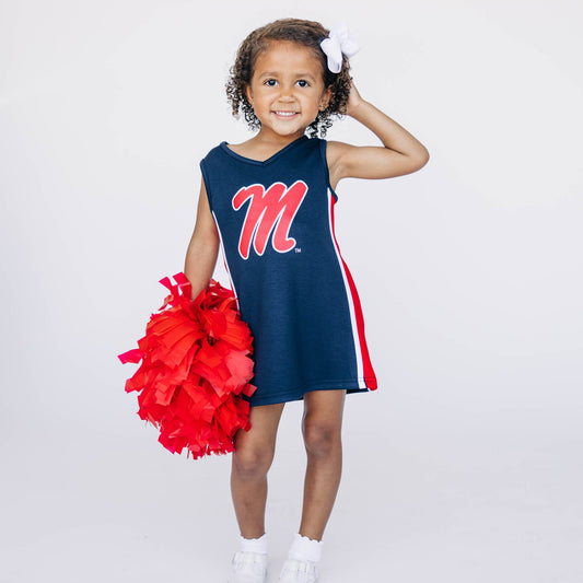 The Ole Miss | Navy Power Stripe V-Neck Cheer Dress *LOGO MISPRINT*