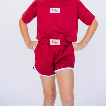 The Kristen Airy Striped Shorts Roll Tide Woven Label | Youth Crimson
