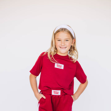 The Kristen Airy Tee Roll Tide Woven Label | Youth Crimson