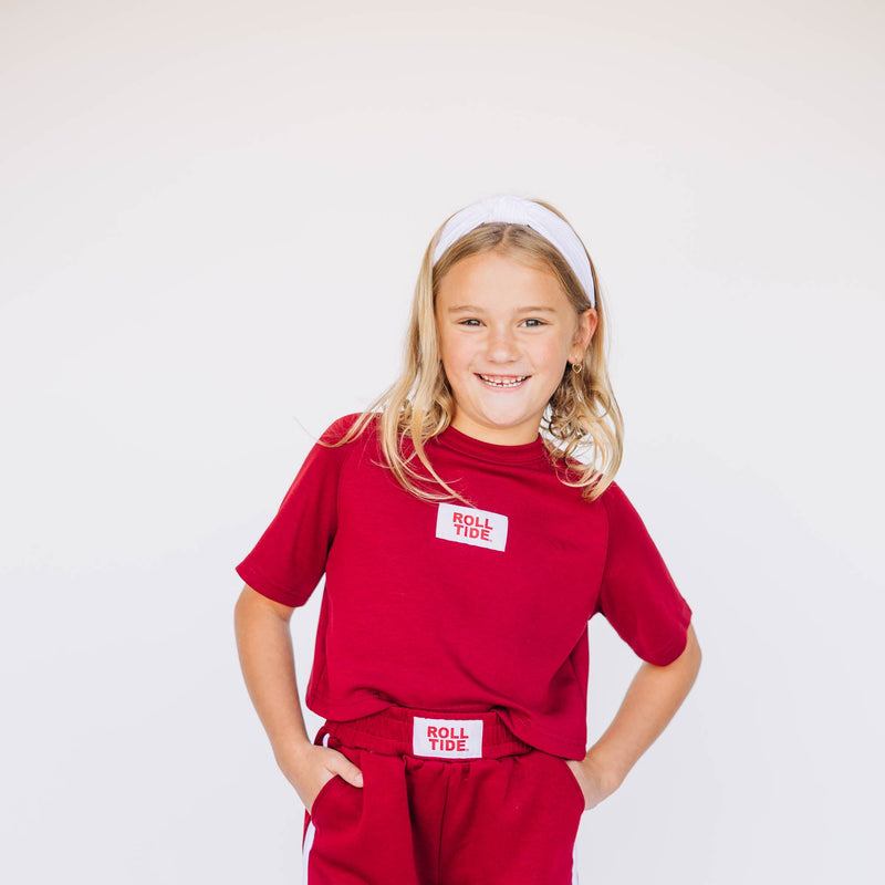 The Youth Crimson Kristen Airy Boxy Top | Roll Tide Woven Label