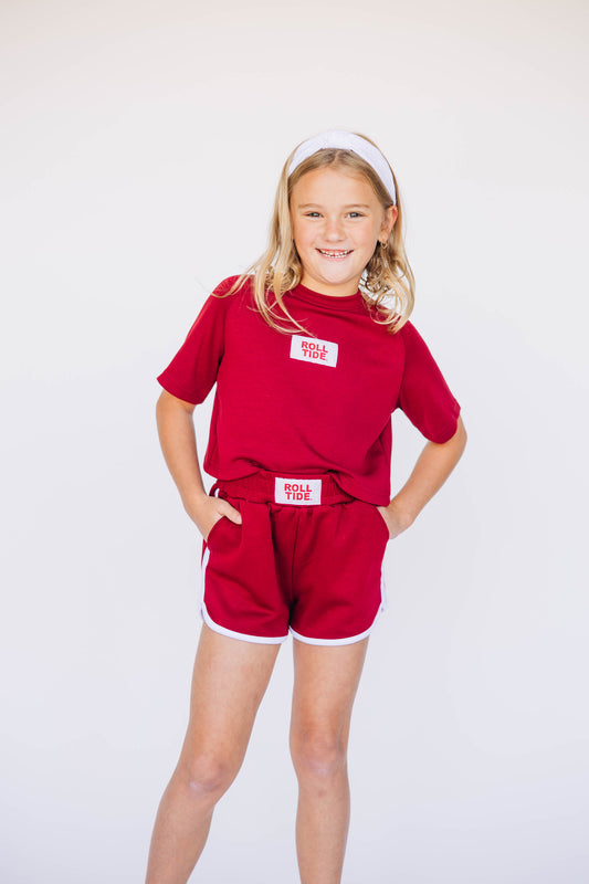 The Kristen Airy Striped Shorts Roll Tide Woven Label | Youth Crimson