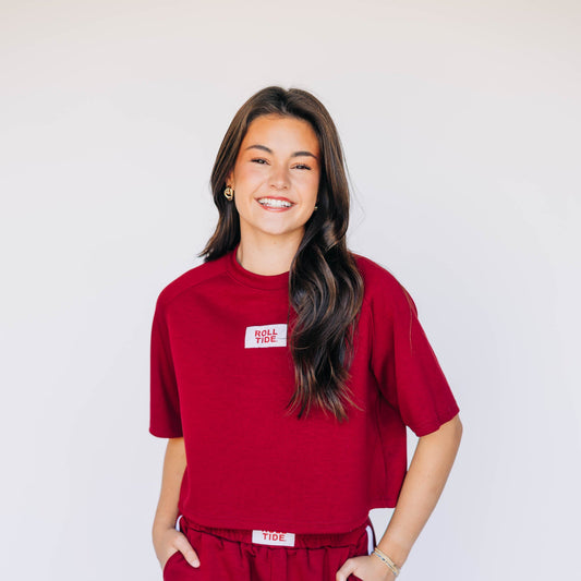 The Kristen Airy Tee Roll Tide Woven Label | Crimson