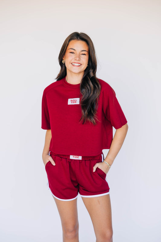 The Kristen Airy Striped Shorts Roll Tide Woven Label | Crimson