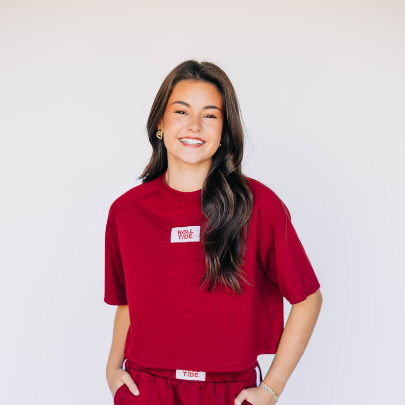 The Crimson Kristen Airy Boxy Top | Roll Tide Woven Label