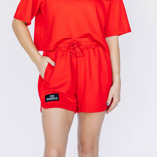 The Kristen Airy Lounge Shorts Go Dawgs Woven Label | Bright Red