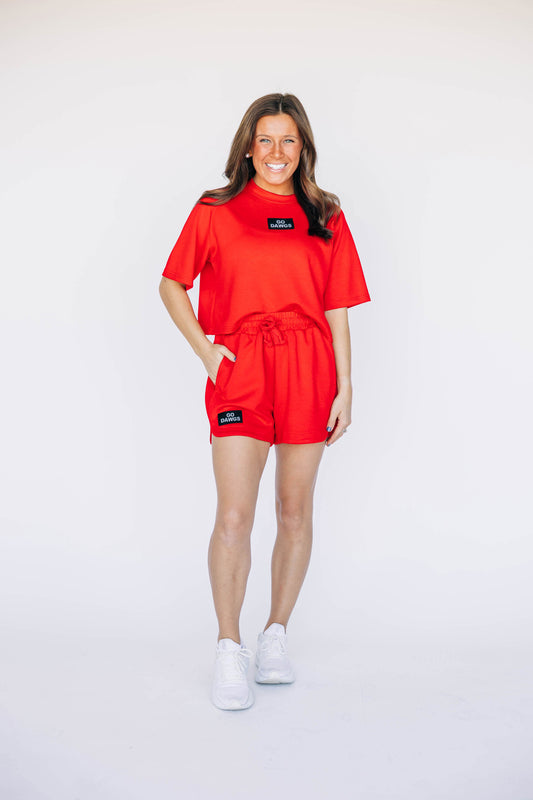 The Kristen Airy Tee Go Dawgs Woven Label | Bright Red