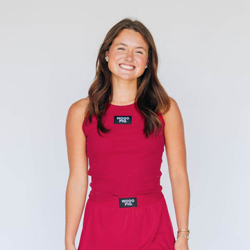 The Alli Ribbed Tank Woo Pig Sooie Woven Label | Crimson